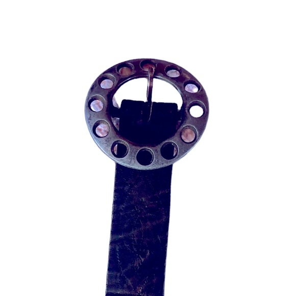 Old Stud Belt Dark leather with slight Blue tint Hand embossed - Picture 2 of 7